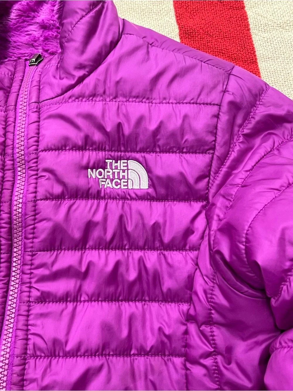 The North Face Girls' Reversible Purple Puffer Jacket Size Large 14/16